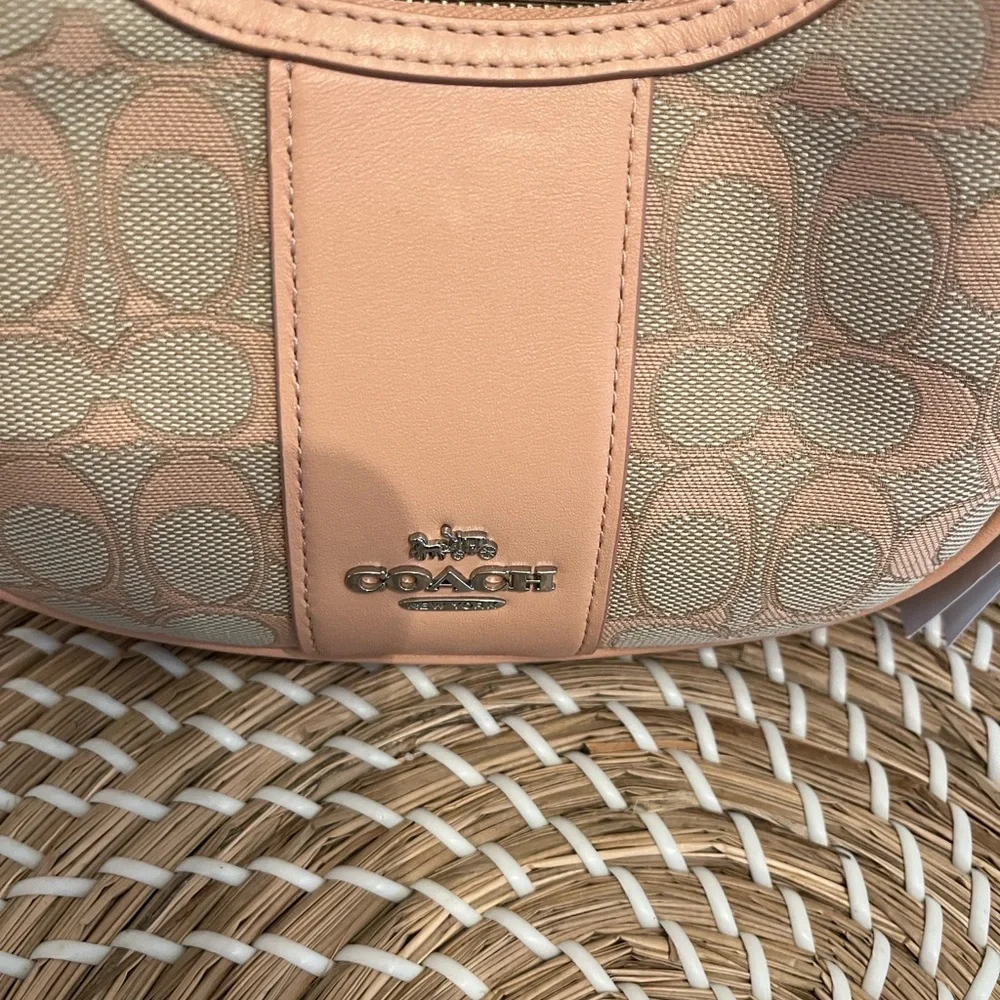 New Coach Pebbled Signature Hobo Bag in Peach